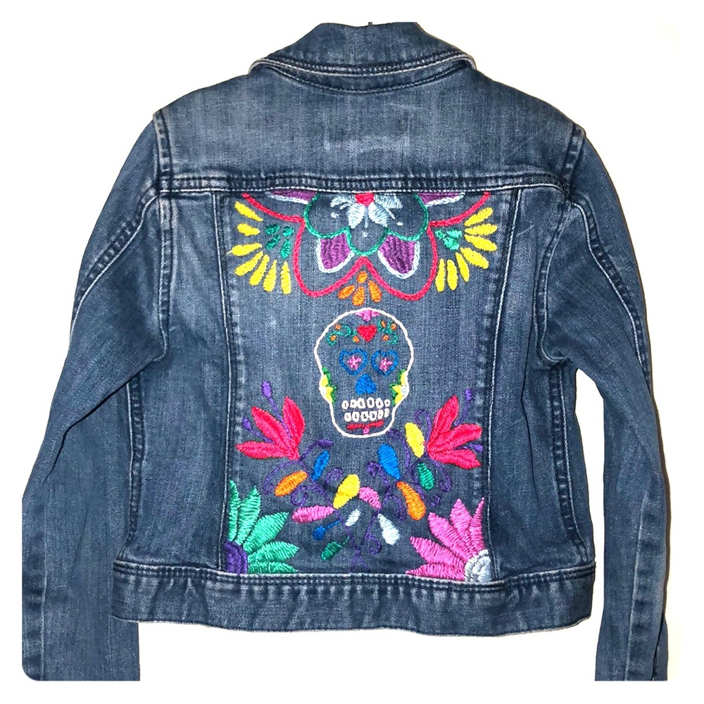 Día de muertos girl embroidered denim m/8 Mexican